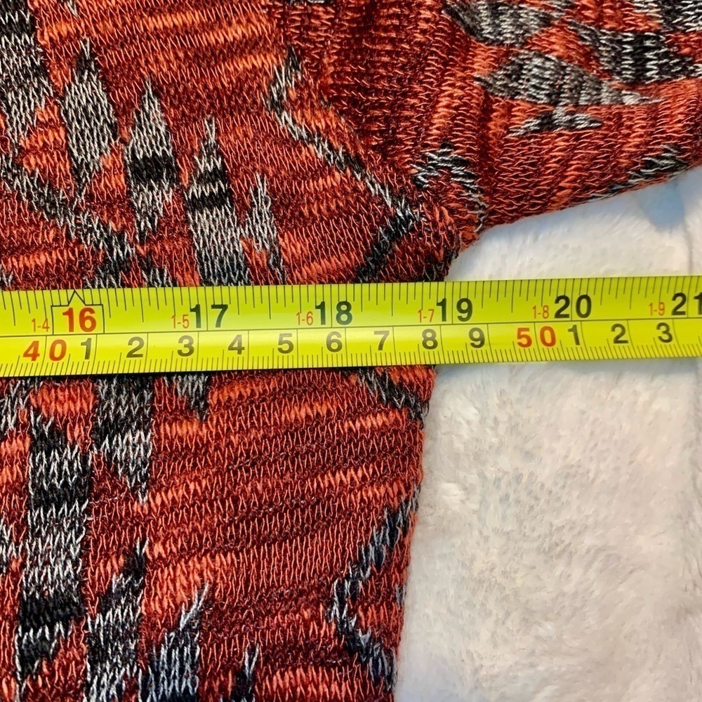 Cato Cardigan Small Open Duster Burgundy Grey Geometric Pattern Ribbed Trim - Picture 14 of 15